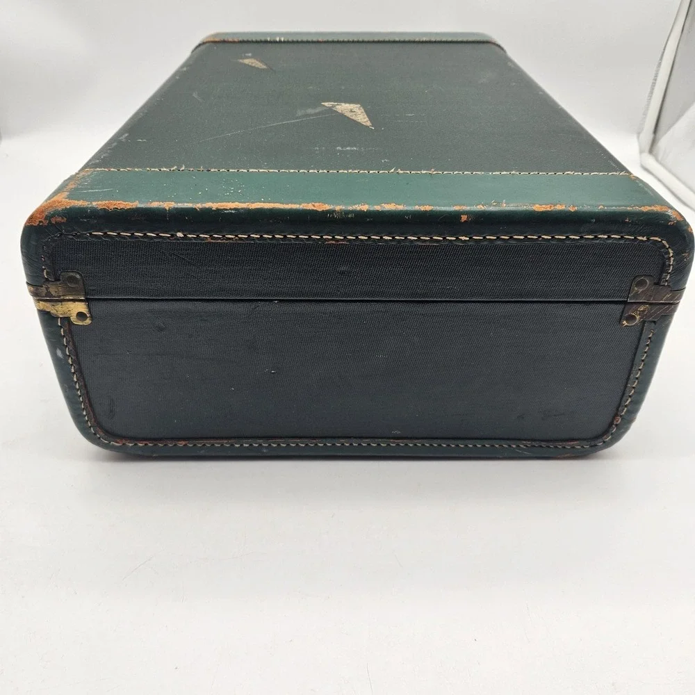 Vintage White Star Hard Shell Suitcase Luggage Green Celanese Lined Made USA 40s